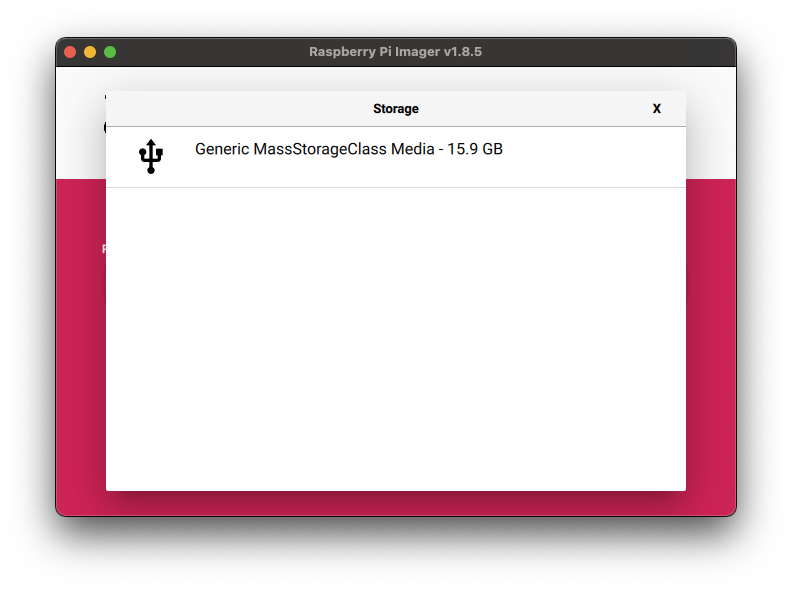 The storage screen is shown with a generic SD card available as an option.